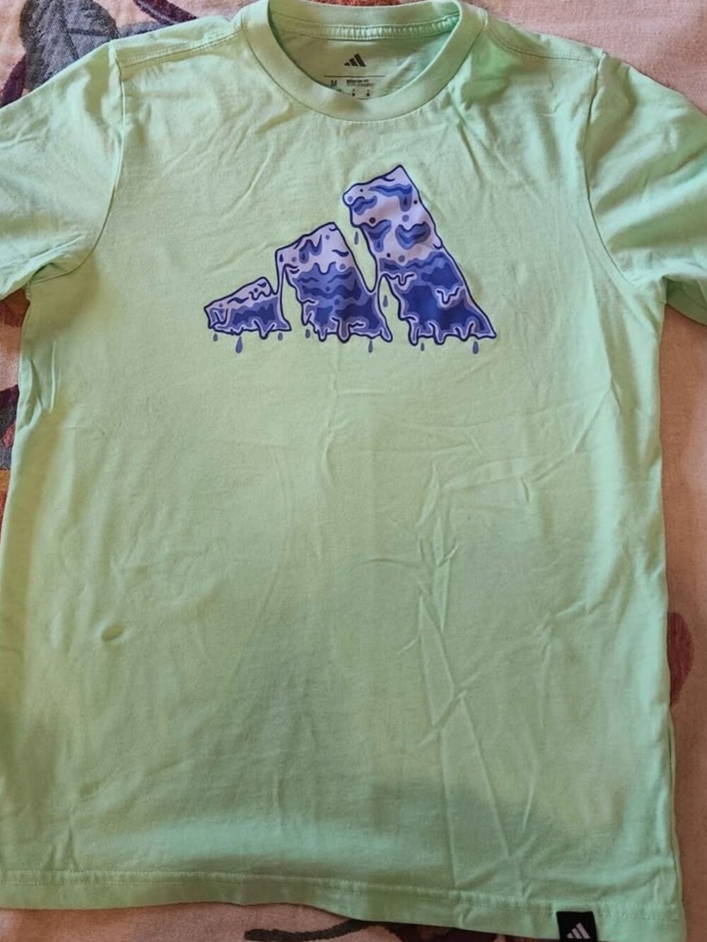 Adidas Mint Green Tee with Drip Purple Logo